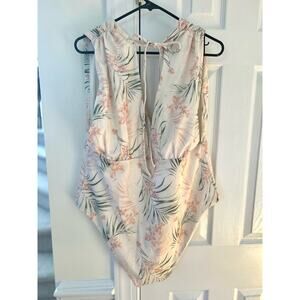 NWOT ASOS Plunge White Pink & Green Tropical Leaf Print Bathing Suit